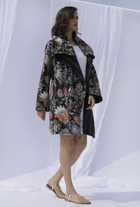 Black Medium Length Cotton Kantha Jacket image 2