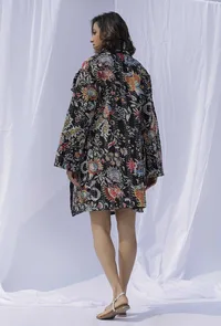 Black Medium Length Cotton Kantha Jacket image 3