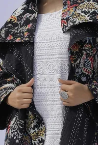 Black Medium Length Cotton Kantha Jacket image 4