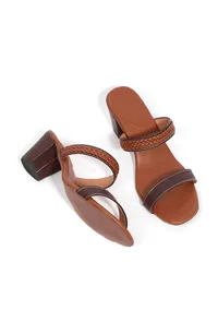 Chock Brown Strap Cushion Padded Heels image 2