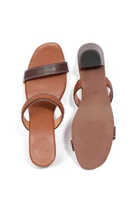 Chock Brown Strap Cushion Padded Heels image 3