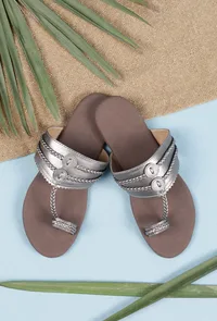 Silver and Brown Cruelty free Leather inspired Kolhapuri image 2