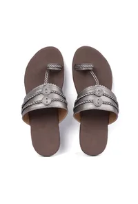 Silver and Brown Cruelty free Leather inspired Kolhapuri image 3