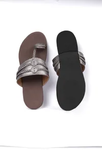 Silver and Brown Cruelty free Leather inspired Kolhapuri image 4