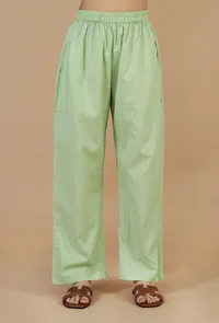Set of 2: Light Green Button-Down Kurta with Straight Pants image 4