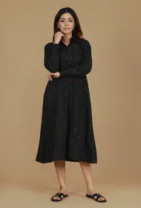 Black Booti Cotton Shirt Dress image 1