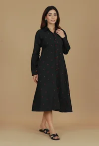 Black Booti Cotton Shirt Dress image 3