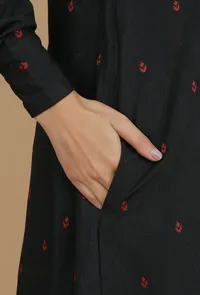 Black Booti Cotton Shirt Dress image 5