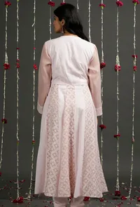 Pearl Pink Floral Jamdani Angrakha Kurta Dress image 3