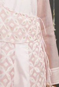 Pearl Pink Floral Jamdani Angrakha Kurta Dress image 4