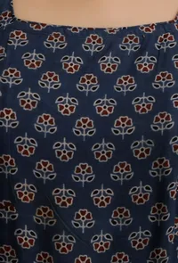 Blue Ajrakh Print Gathered and Flared Backless Kurta image 5