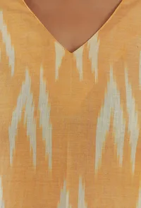 Mustard Ikat Cotton V-Neck Tiered Midi Dress image 6