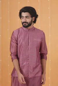 Grape Checkered Chanderi Nehru Jacket image 1