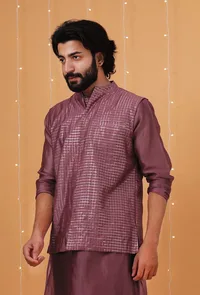 Grape Checkered Chanderi Nehru Jacket image 2