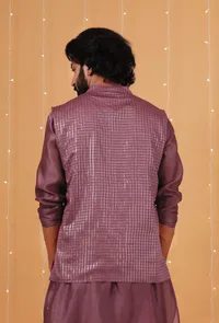 Grape Checkered Chanderi Nehru Jacket image 4