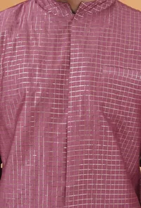 Grape Checkered Chanderi Nehru Jacket image 5