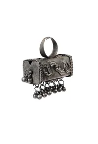 Silver Look Like Designer Lightweight Adjustable Rectangle Shaped Size Partywear Ring image 3