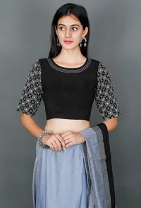 Black Blouse With White Kantha Embroiderey image 1