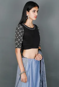 Black Blouse With White Kantha Embroiderey image 2