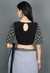 Black Blouse With White Kantha Embroiderey image 3