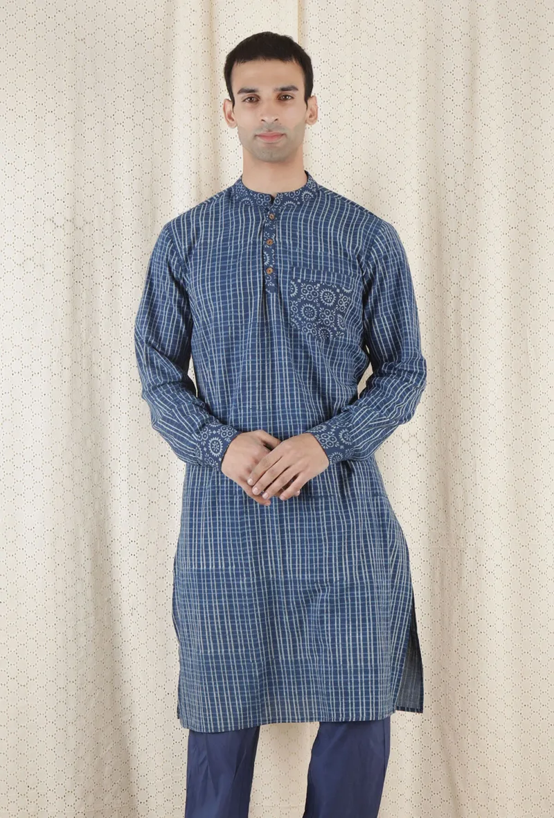 Shakunt Cotton Indigo Long Kurta