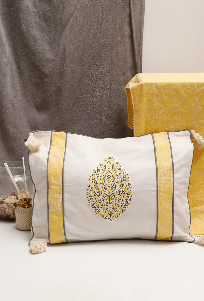 Set of 2: Tuscan Double Stripes Handblock Cotton Cushion Covers