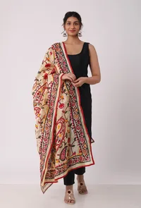 Gauri hand embroidered kantha silk dupatta image 1