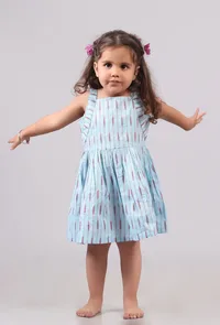 Sky Blue Ikat Sleeveless Flared Dress image 1