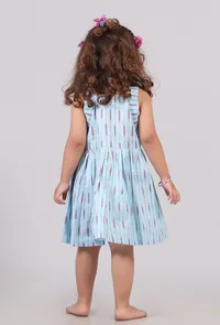 Sky Blue Ikat Sleeveless Flared Dress image 4