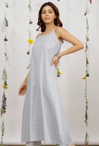 Powder Blue Cotton Khaadi Straight Slip Kurta image 2