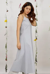 Powder Blue Cotton Khaadi Straight Slip Kurta image 3