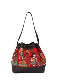 Red Kalamkari Bucket Bag image 2