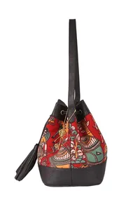 Red Kalamkari Bucket Bag image 3