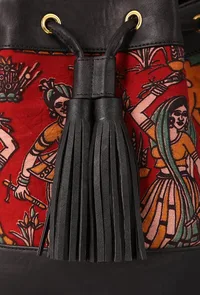 Red Kalamkari Bucket Bag image 5