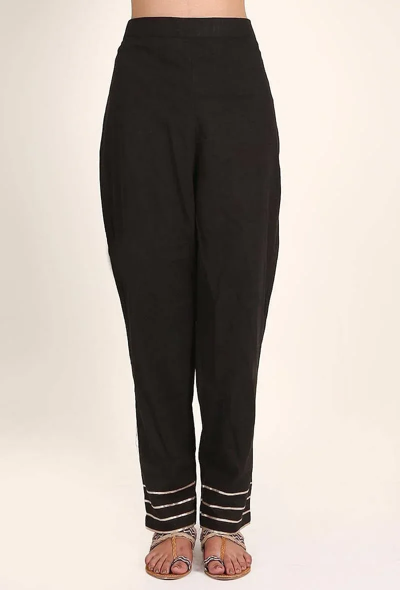 Kohl Black Handloom Cotton Gota Palazzo