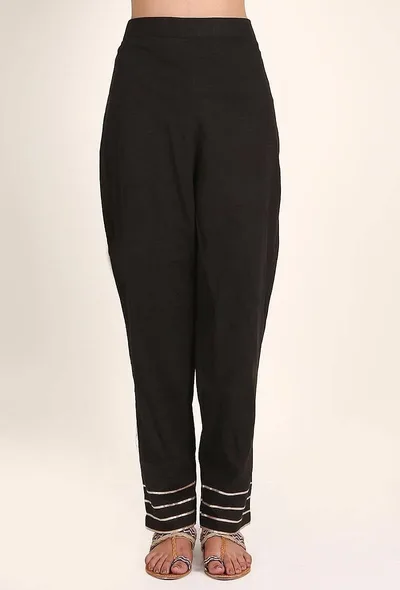 Kohl Black Handloom Cotton Gota Palazzo