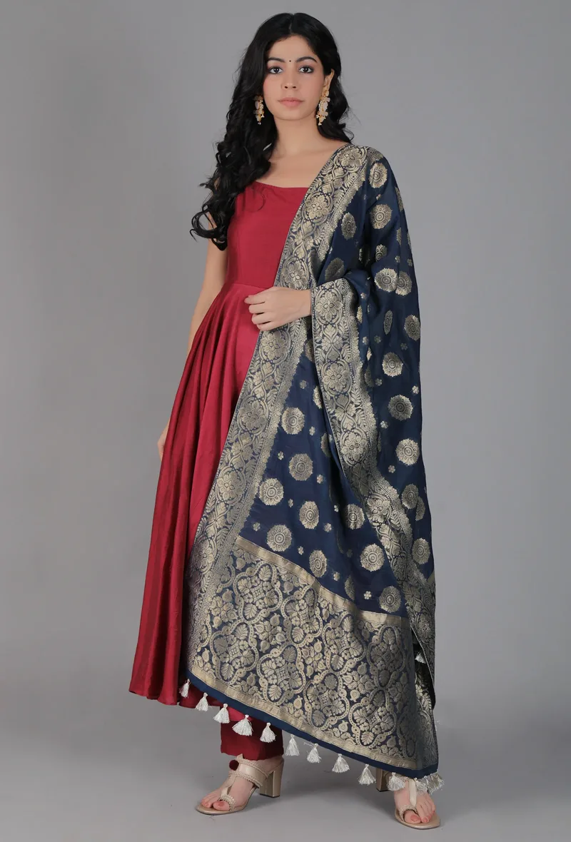 Twilight Blue Chanderi Brocade Dupatta