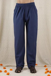 Set Of 2: Neeladri Cotton Indigo Kurta With Indigo Blue Pyjama image 4