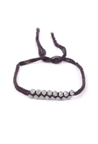 Set Of 2: Ahalya Brown Thread & Antique Plated Brass Beaded Anklets image 2