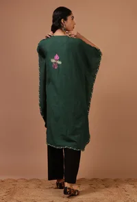 Green Cotton Crush Ari Embroidered Kaftan- Free Size image 4