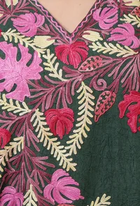 Green Cotton Crush Ari Embroidered Kaftan- Free Size image 5