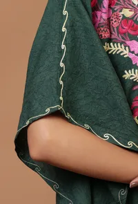 Green Cotton Crush Ari Embroidered Kaftan- Free Size image 6