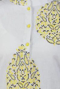 White Hand Block Printed Cotton Kurta with Yellow Motifs image 5