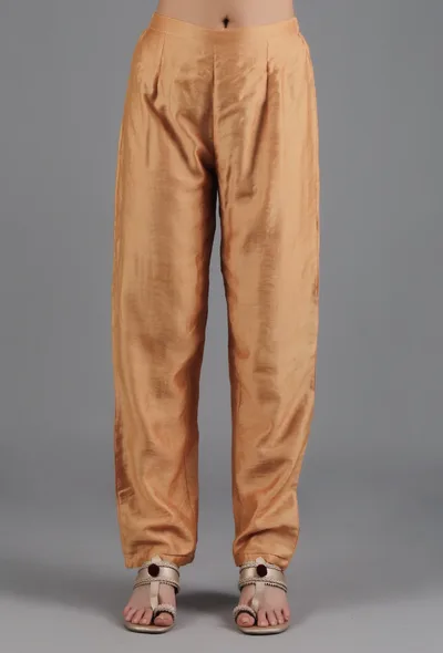 Yellow Ochre Chanderi Straight Pant
