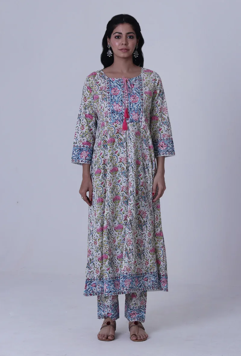 Multicolor Motif Cotton Kurta