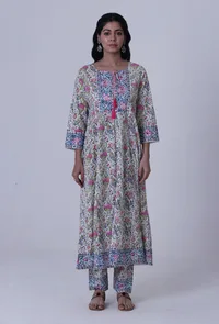 Multicolor Motif Cotton Kurta image 1
