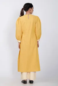 Yellow Cotton Kurta With Puffed Sleeves image 3