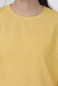 Yellow Cotton Kurta With Puffed Sleeves image 4
