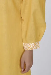 Yellow Cotton Kurta With Puffed Sleeves image 5