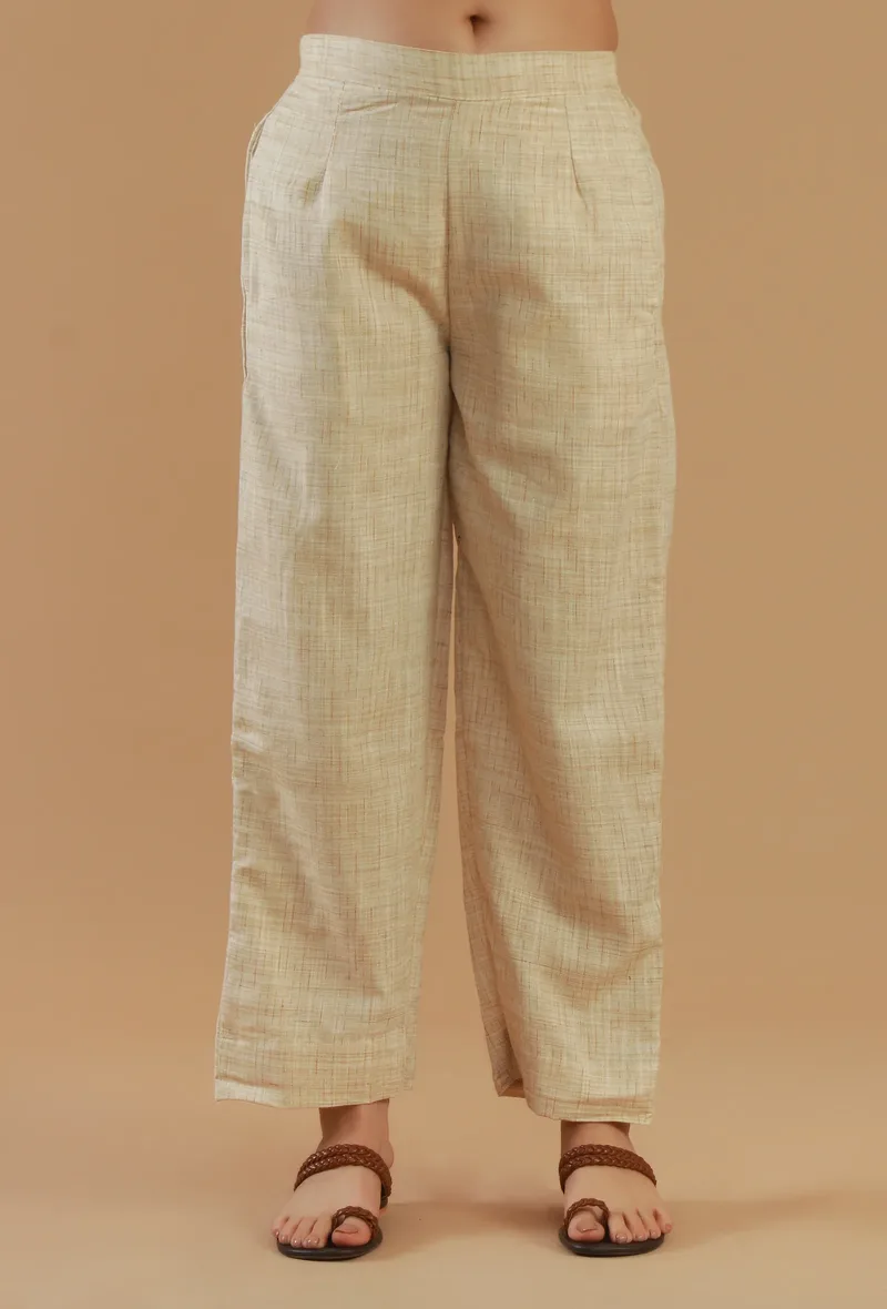 Beige Cotton Straight Pant